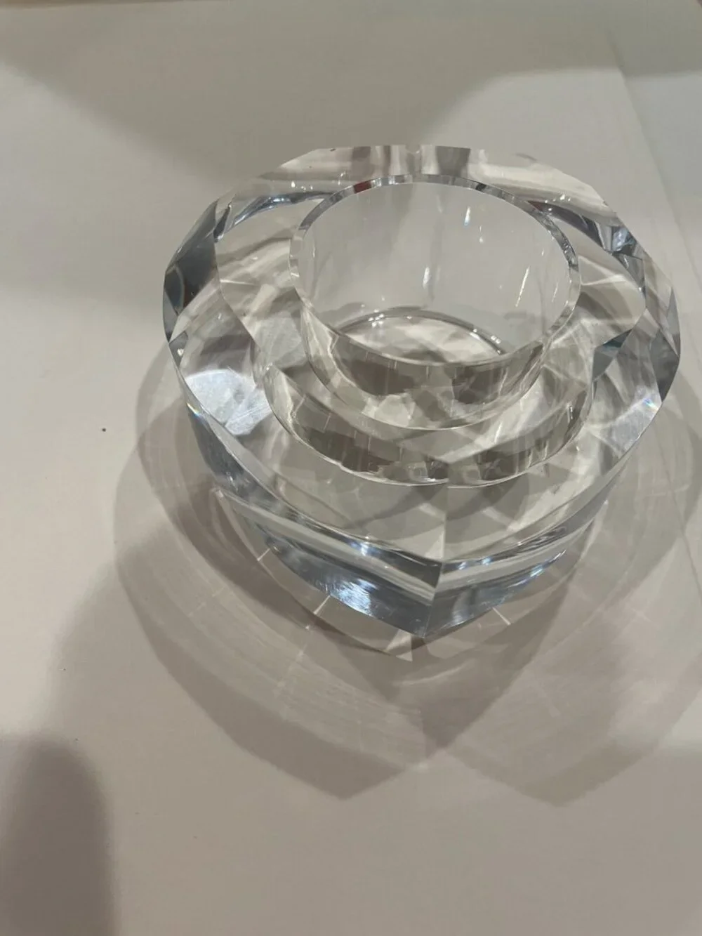 Oleg Cassini: Crystal Heart Shaped Glass Votive Candle Holder Clear Signed
